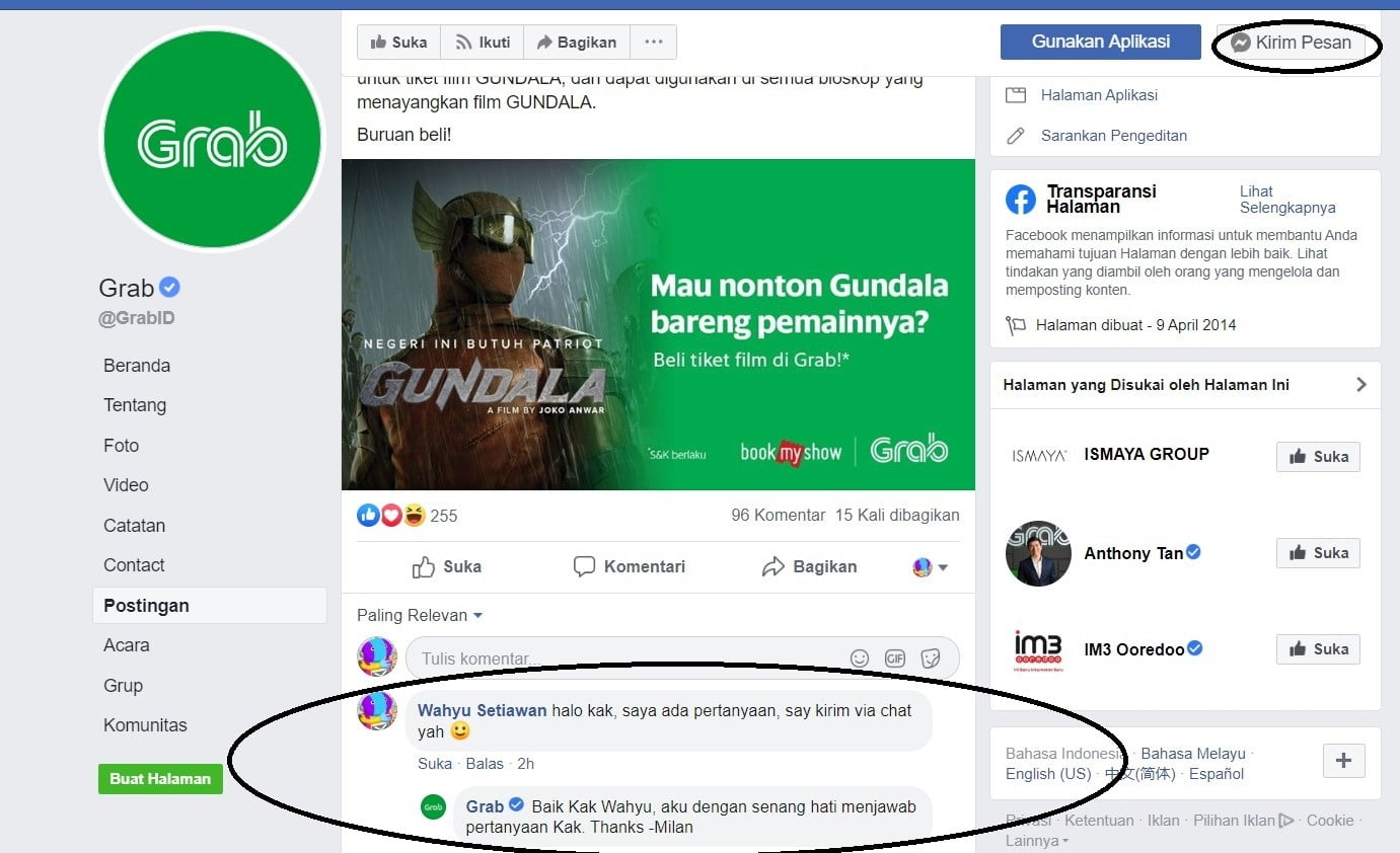 Kontak via sosial Media Grab