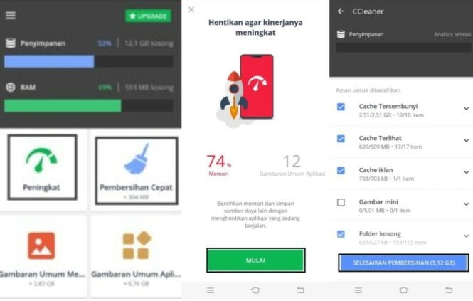 Membersihkan cache aplikasi memori menggunakan cleaner