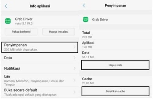 hapus data dan bersihkan cache